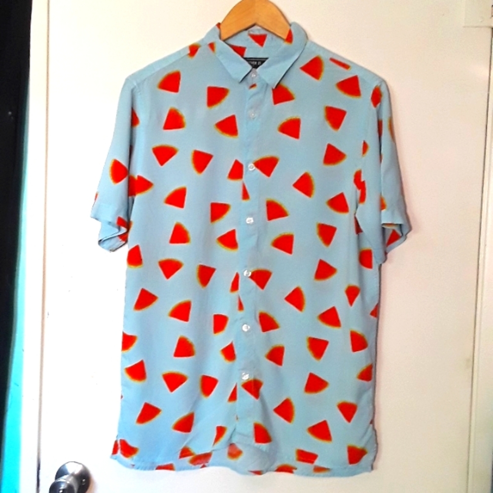 Forever 21 Mens Watermelon Print Button up summery T shirt